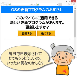 OSの更新プログラム適用を促す表示が毎日毎日表示されてとてもうっとうしい